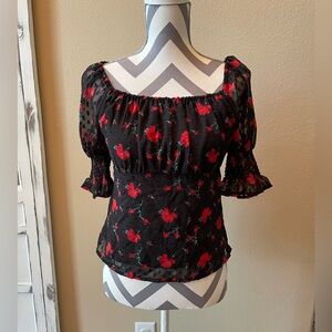 Francesca’s - Black with Rose Blouse - NEW with Tags - Size: Small